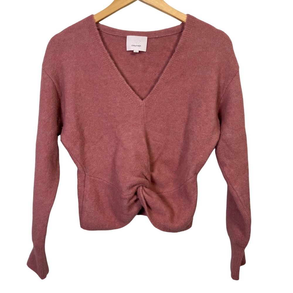 Cinq a Sept Womens‎ Sweater Small Roses Pink Fuzzy V Neck Twist Front Stretch